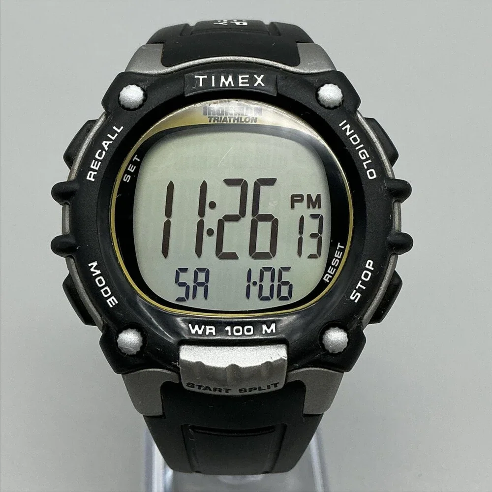 Timex Ironman Triathlon 100 Lap Mens Watch 46mm Gray Digital Black New Battery